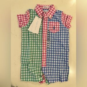 Ralph Lauren Baby Boys 6 Months Months Short Sleeve Gingham Poplin Fun Shortall